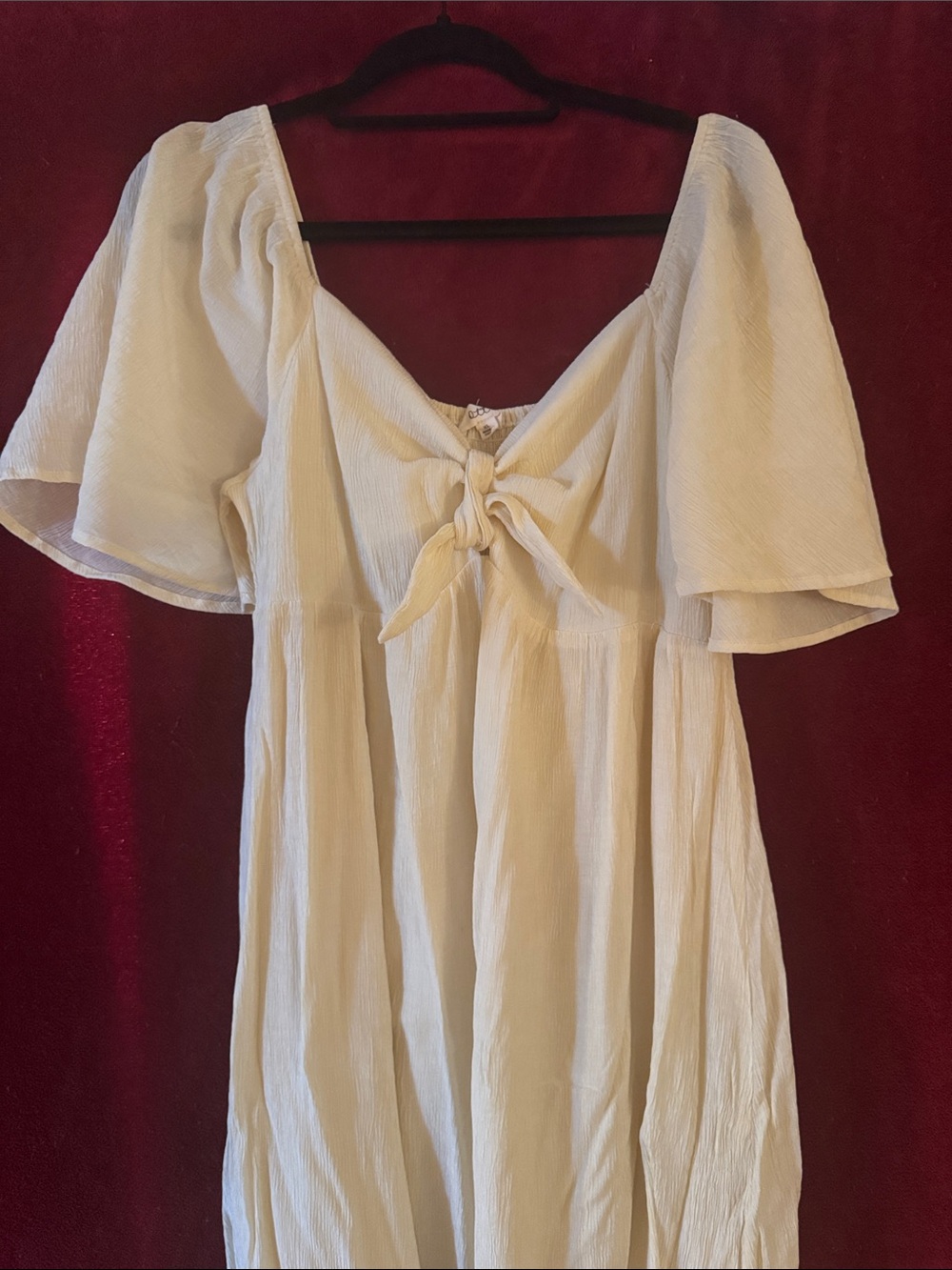 Pinkblush Cream Front Tie Ruffle Sleeve Maternity Midi Dress - Picture 4 of 4